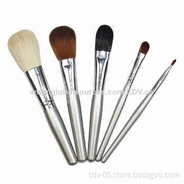 5-piece gift makeup brush set, made of wooden handle, with double-color synthetic bristles